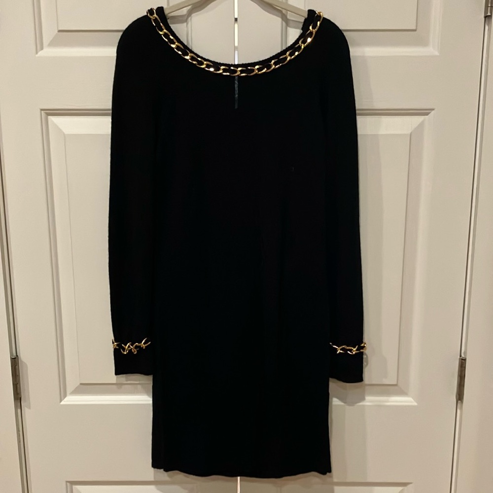 Milly by Bergdorf Goodman black sweater dress with gold accents